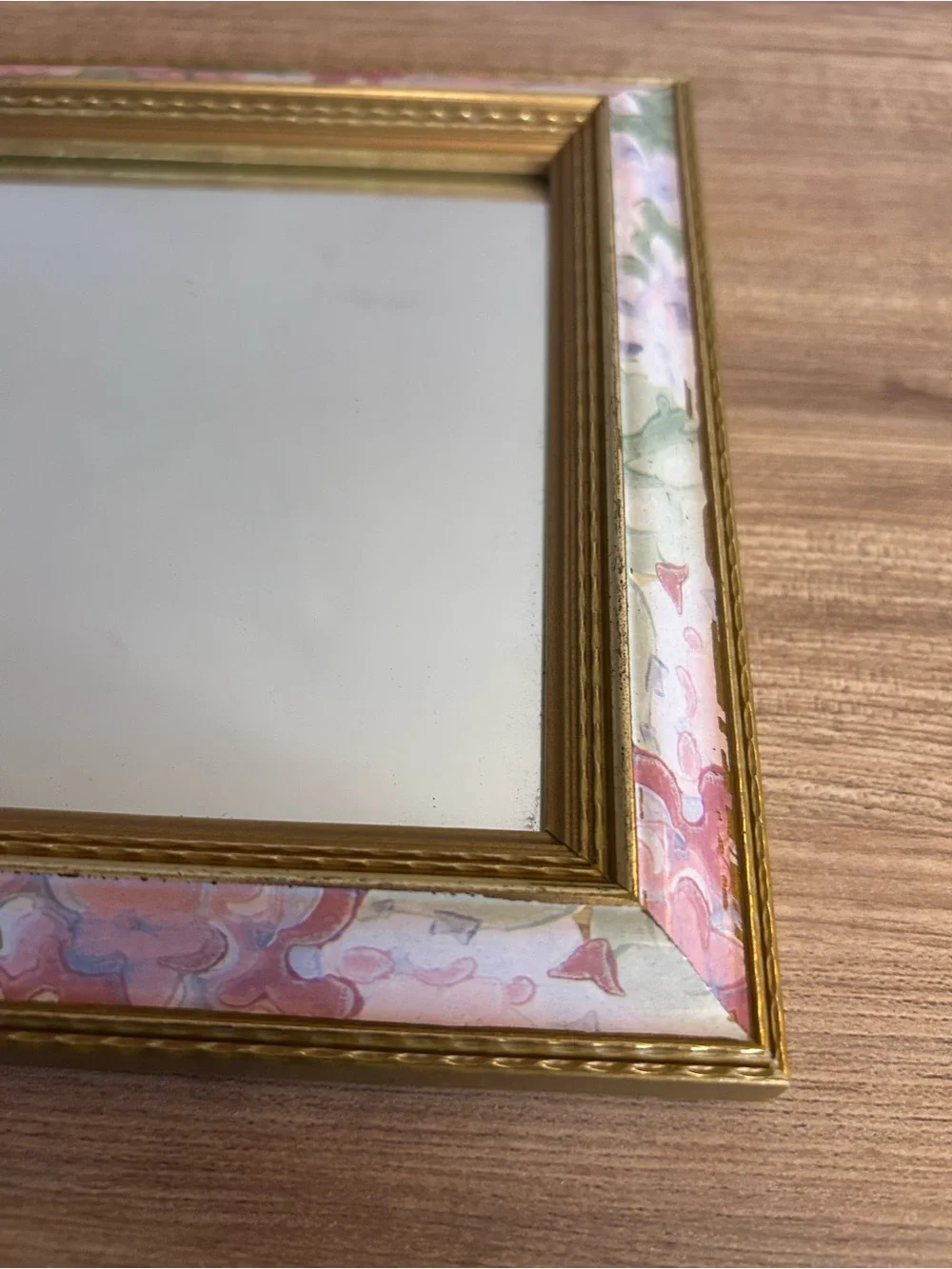 Square Gold Wall Mirror with Pastel Floral Frame